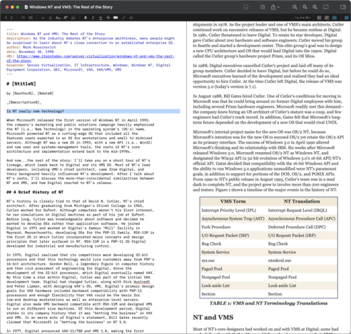screenshot of DEVONthink editing a Markdown document